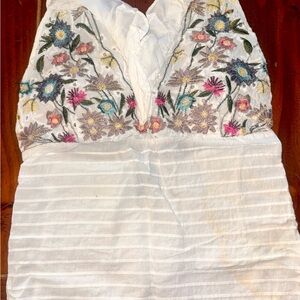 Floral Embroidered White Halter Top